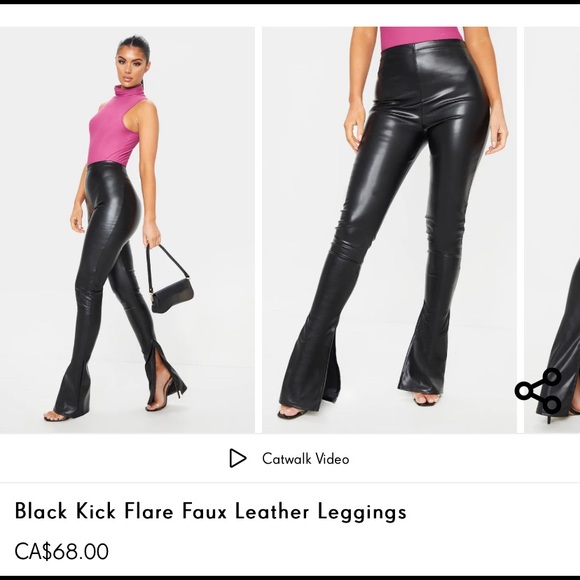 Faux Leather Flare Pants with Side Slit - Picture 2 of 2